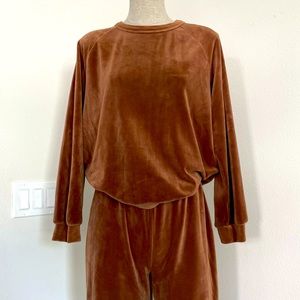 Matching velour sweatpants and sweatshirt set